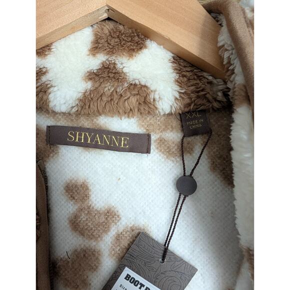 NWT Shyanne Boot Barn Vest Womens 2XL White Light Coffee Cow Print Sherpa Zip Up - Picture 3 of 4